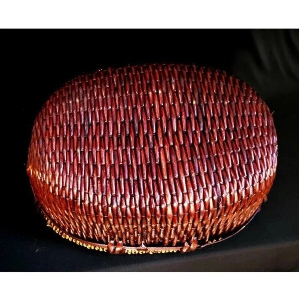 Vintage Chinese Woven Willow Basket With Wood Handles 12